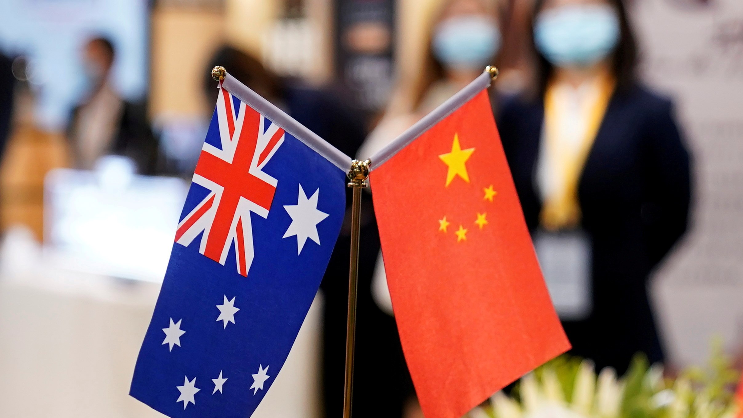 FILE PHOTO: Australian and Chinese flags are seen at the third China International Import Expo (CIIE) in Shanghai
