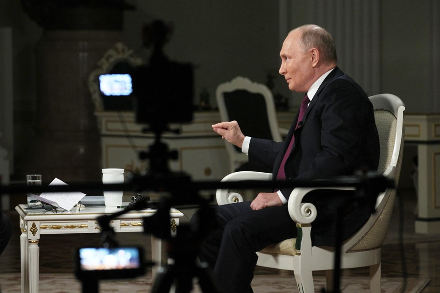 Russian President Putin interviewed by US journalist Carlson in Moscow