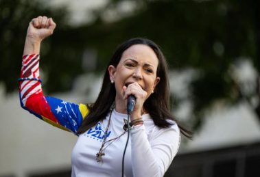 Maria corina machado en un gesto durante su discurso previo a la detencion