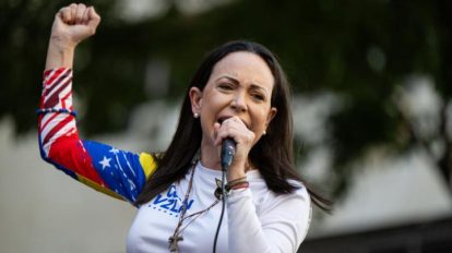 Maria corina machado en un gesto durante su discurso previo a la detencion