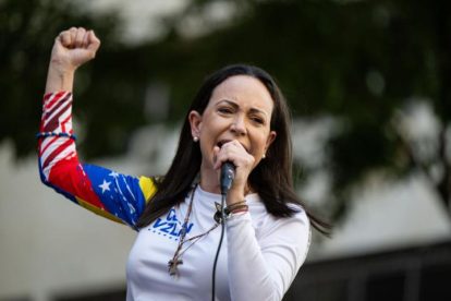 Maria corina machado en un gesto durante su discurso previo a la detencion