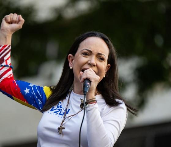 Maria corina machado en un gesto durante su discurso previo a la detencion