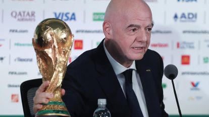 Infantino habla en una rueda de prensa de la Copa del Mundo