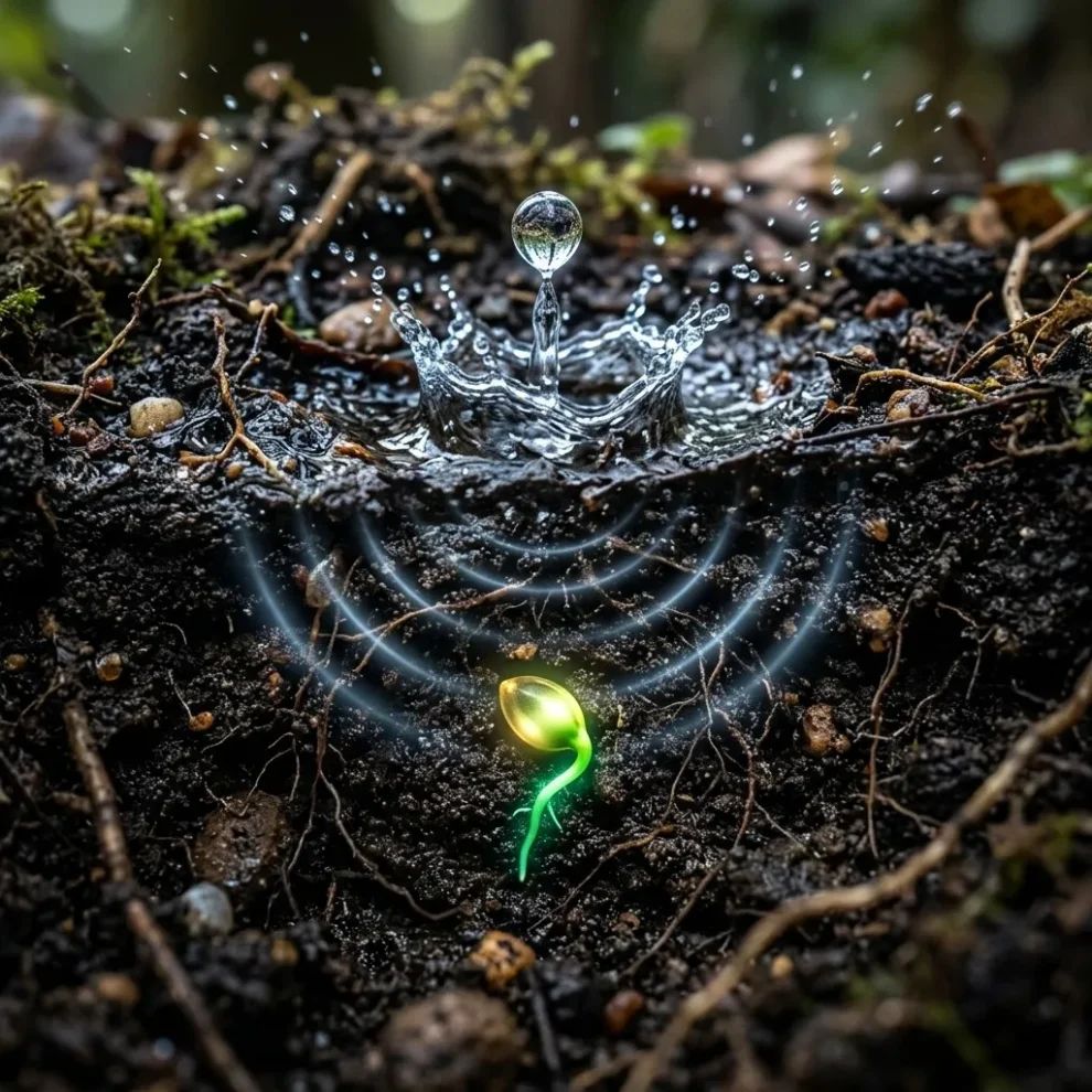 Semilla germinando sonido lluvia